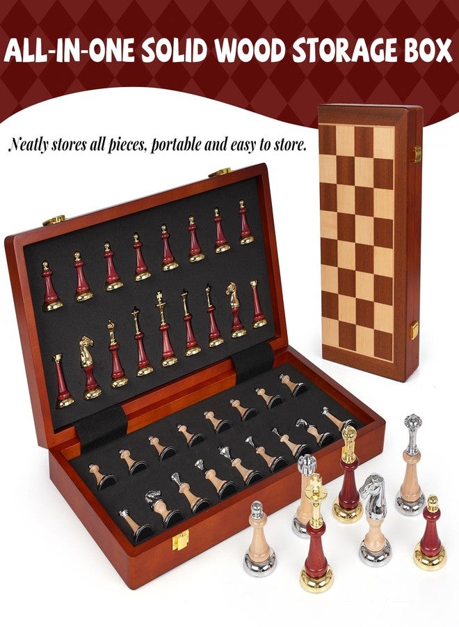 Kvintes Large Wooden Chess Set with Metal & Wooden Chess Pieces, Luxury 17 Inch Chess Board Game with 2 Extra Queens, Premium Classic Strategy Board Game for Adults, Kids, Beginners & Gift Lovers - Image 4